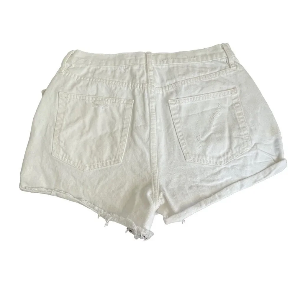 Free people lasso optic white denim jean distressed cuff raw hem shorts 31‎ NWT